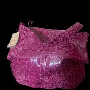 Pink Purple Crocodile-Embossed Shoulder Bag